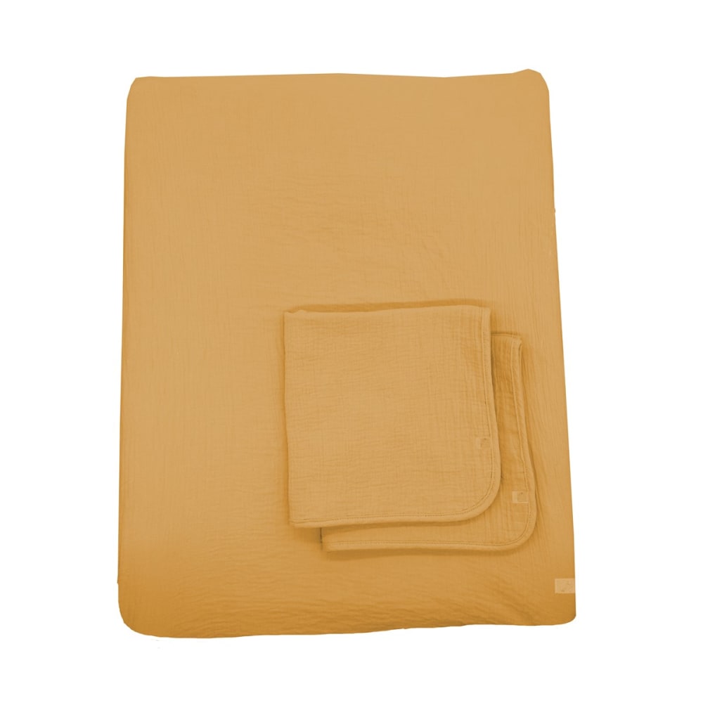 Housse de matelas à langer et langes coton moutarde