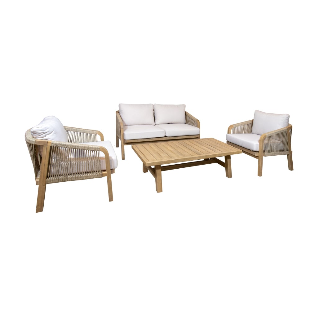 Salon de jardin 4 places en bois d'acacia et corde tressée beige - Maisons du Monde
