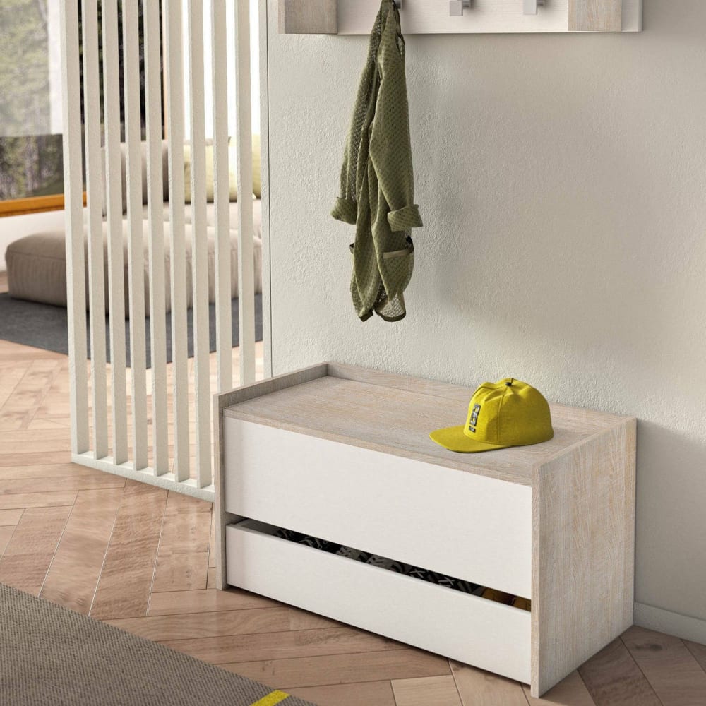 Coffre effet bois blanc, beige 90x40cm