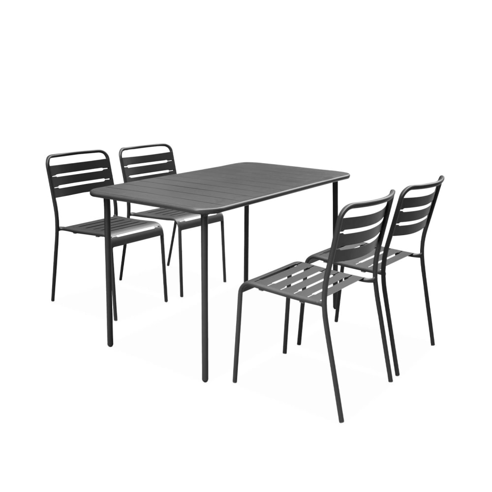 Ensemble de jardin en acier anthracite table rectangulaire 4 chaises