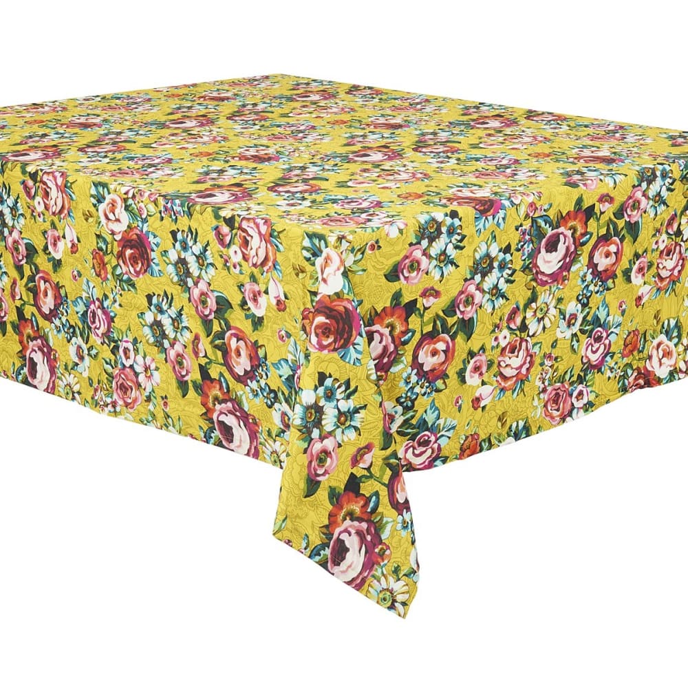 Nappe rectangulaire en coton, 140x235 cm, motif fleuri jaune