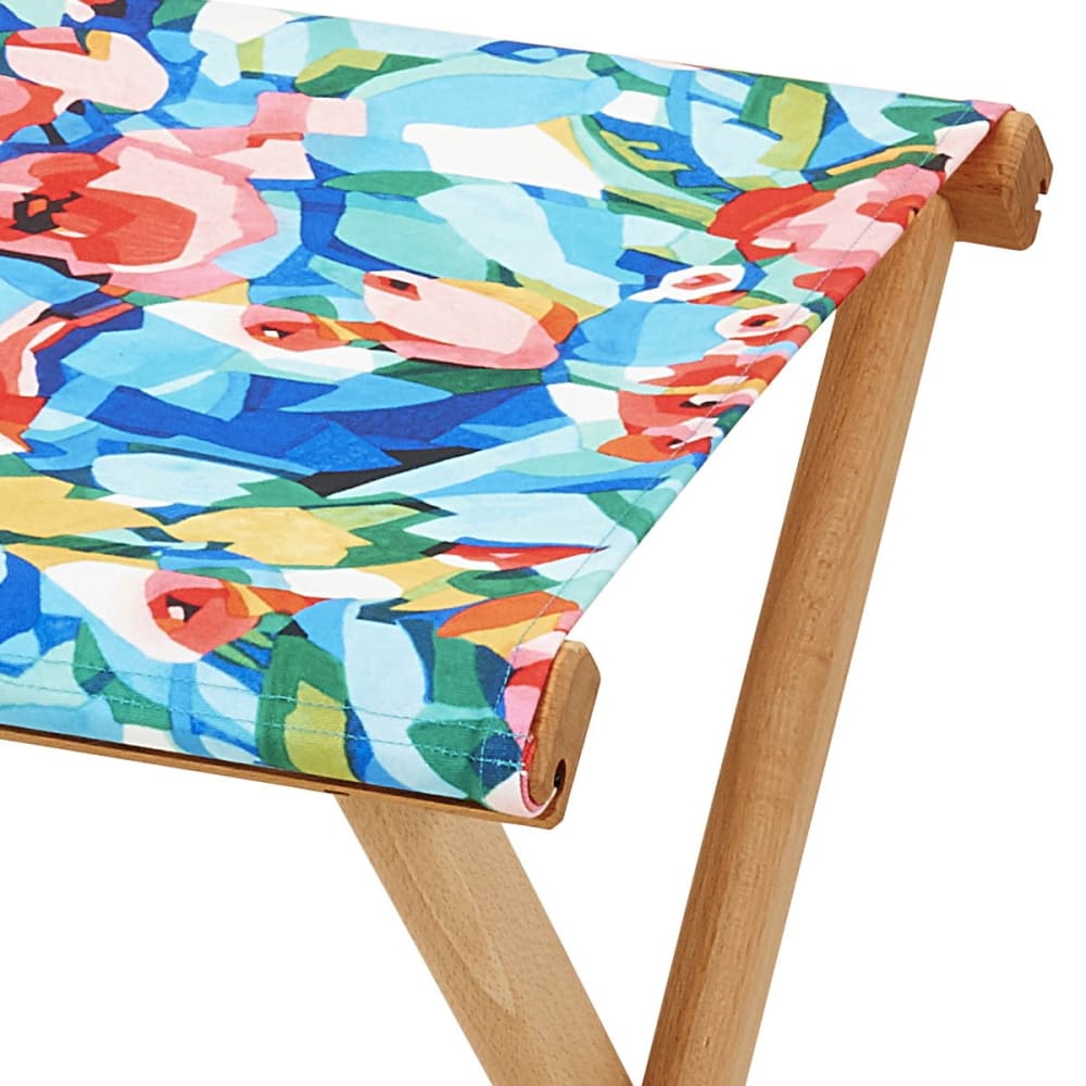 Pliant pêcheur en eucalyptus, toile outdoor, motif fleuri abstrait - Maisons du Monde