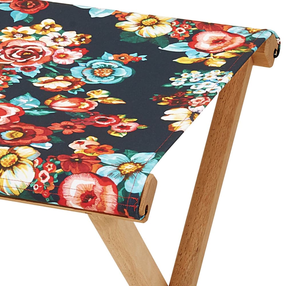 Pliant pêcheur en eucalyptus, toile outdoor, motif fleuri nuit - Maisons du Monde