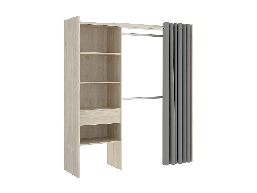 Vestidor con 1 cajón y cortina 160-110 cm - roble - Maisons du Monde