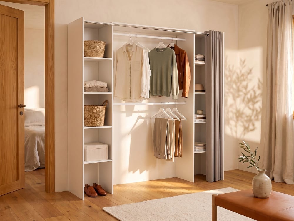Vestidor con cortina 180-110 cm blanco