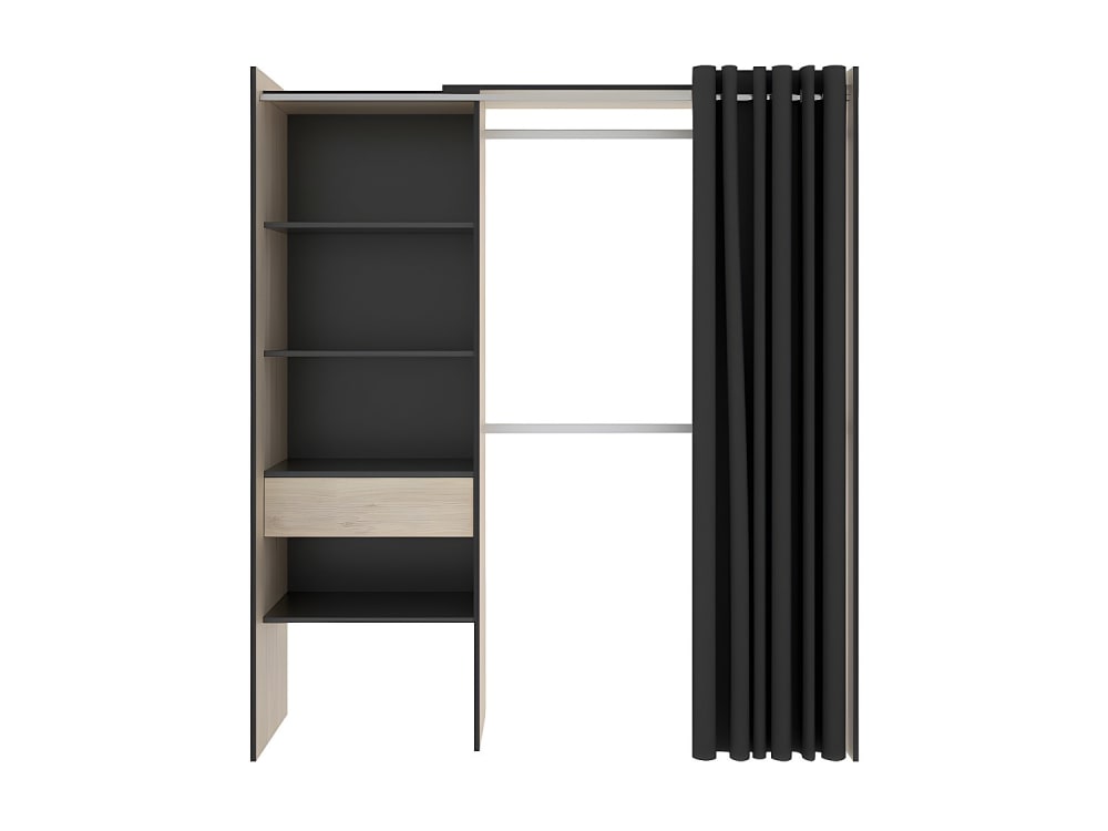 Vestidor con 1 cajón y cortina 160-110 cm natural y grafito - Maisons du Monde