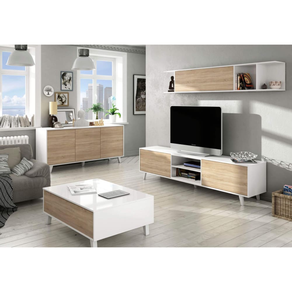 Buffet scandinave 3 portes l154cm - blanc / bois - Maisons du Monde