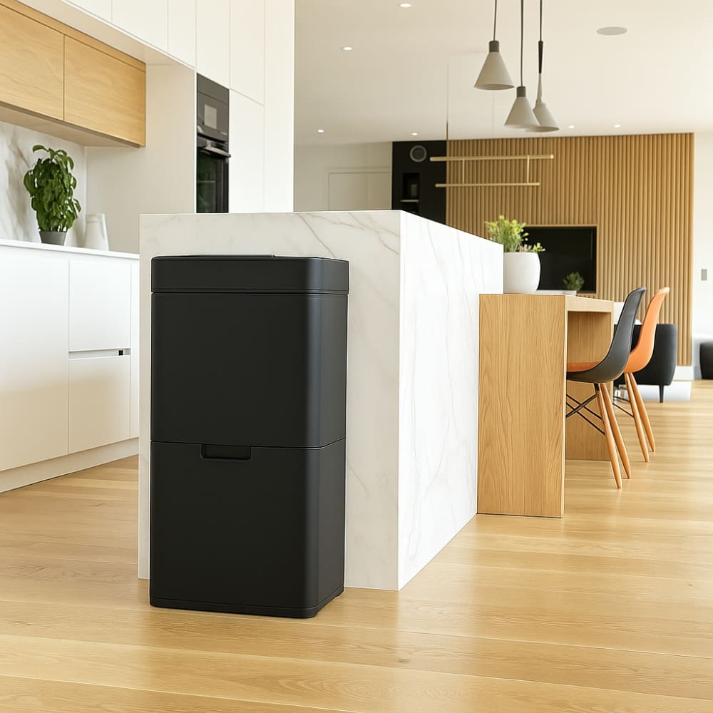 Poubelle de cuisine tri sélectif Acier inoxydable Noir 75l