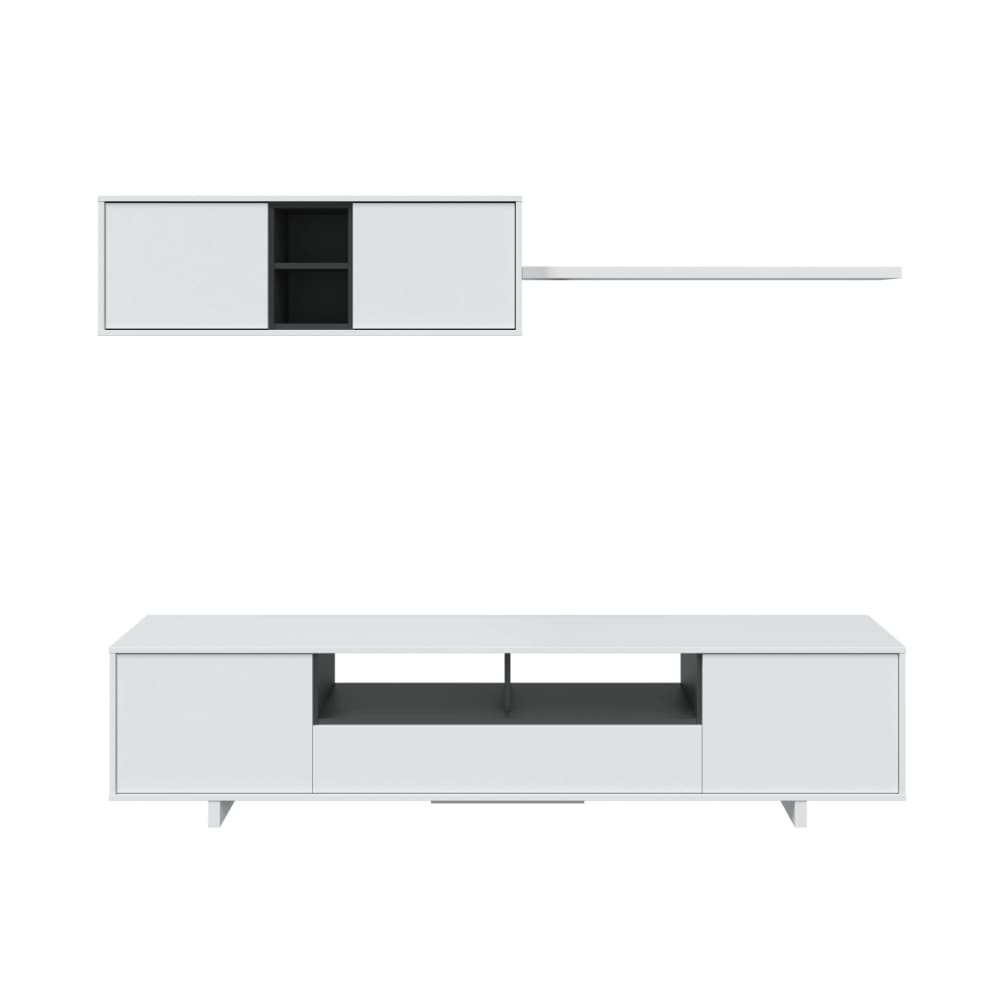 Meuble TV 3 portes et 1 niche avec étagère murale L200cm - Blanc