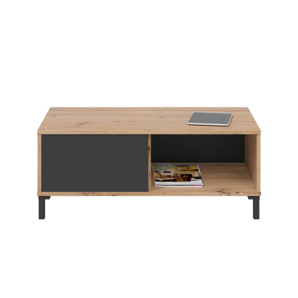 Mesa de centro con 2 compartimentos - L100 cm - Efecto Roble y Gris - Maisons du Monde