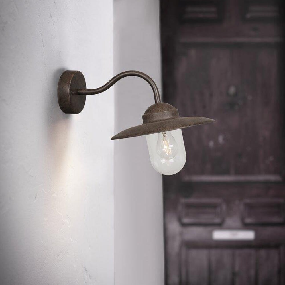 Applique d'extérieur métallique en brun rouille et verre transparent