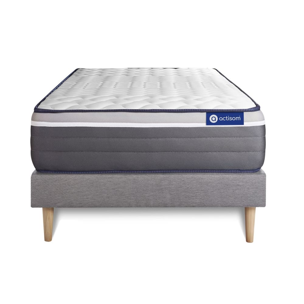 Ensemble 90x200 Matelas Mémoire de forme Sommier kit Gris
