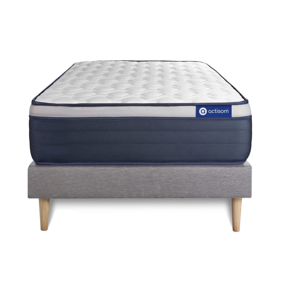 Ensemble 90x190 Matelas Hybride Sommier kit Gris