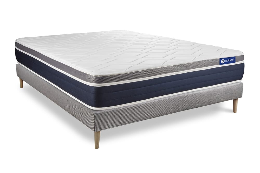 Ensemble 140x200 Matelas Hybride Sommier kit Gris