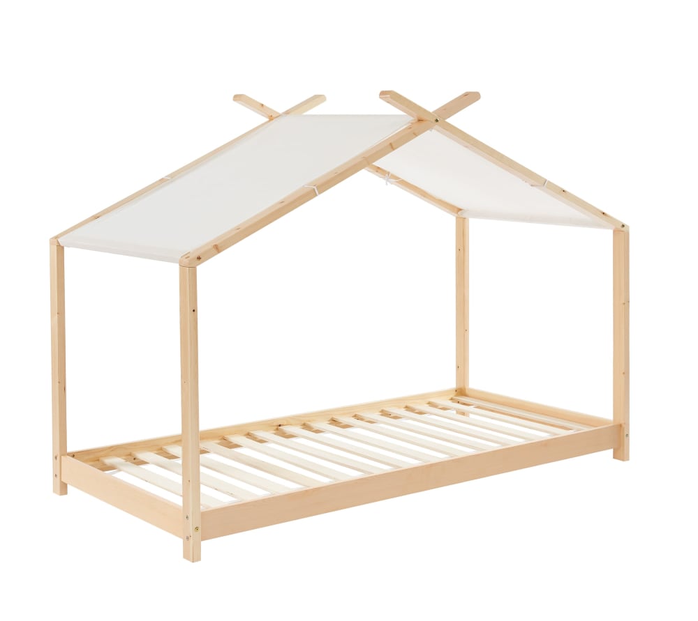 Lit tente  pin massif sommier inclus 90x190 bois clair (Baita) - Couverture