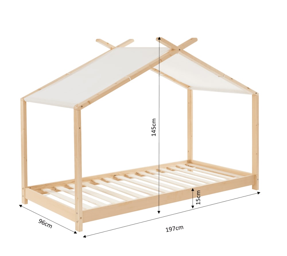 Lit tente  pin massif sommier inclus 90x190 bois clair (Baita) - Image 2