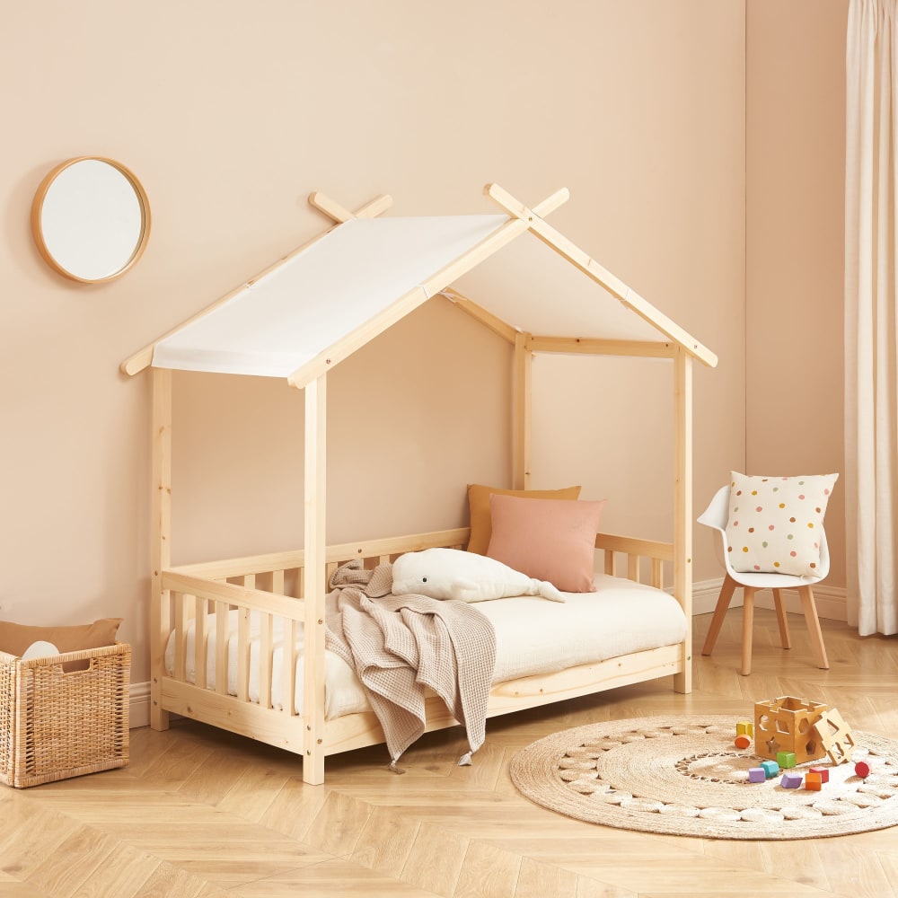 Lit tente  pin massif sommier inclus 70x140 bois clair (Baita) - Image 1