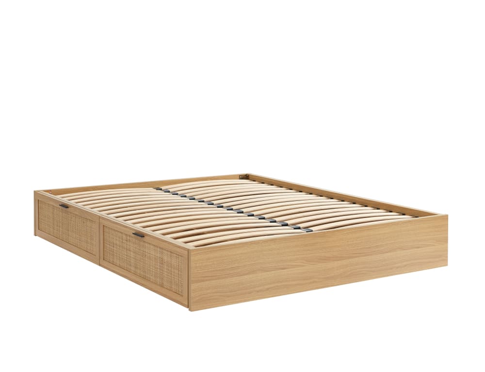 Cadre de lit à tiroirs  cannage rotin 160x200 sommier inclus
