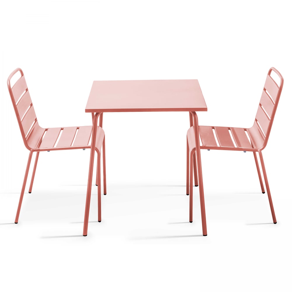 OVIALA Palavas - ensemble table de jardin carr&eacute;e et 2 chaises acier argile