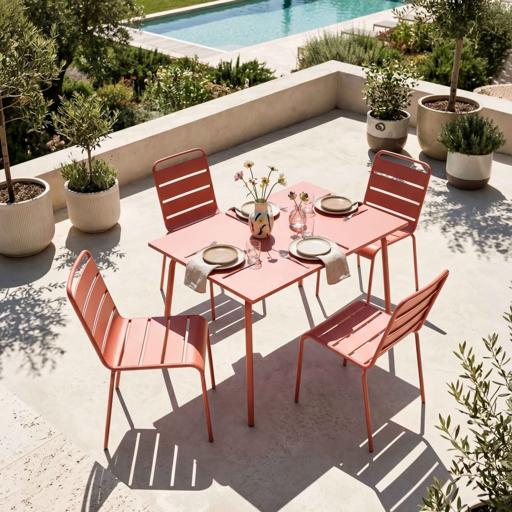 Ensemble table de jardin en métal et 4 chaises argile - Maisons du Monde