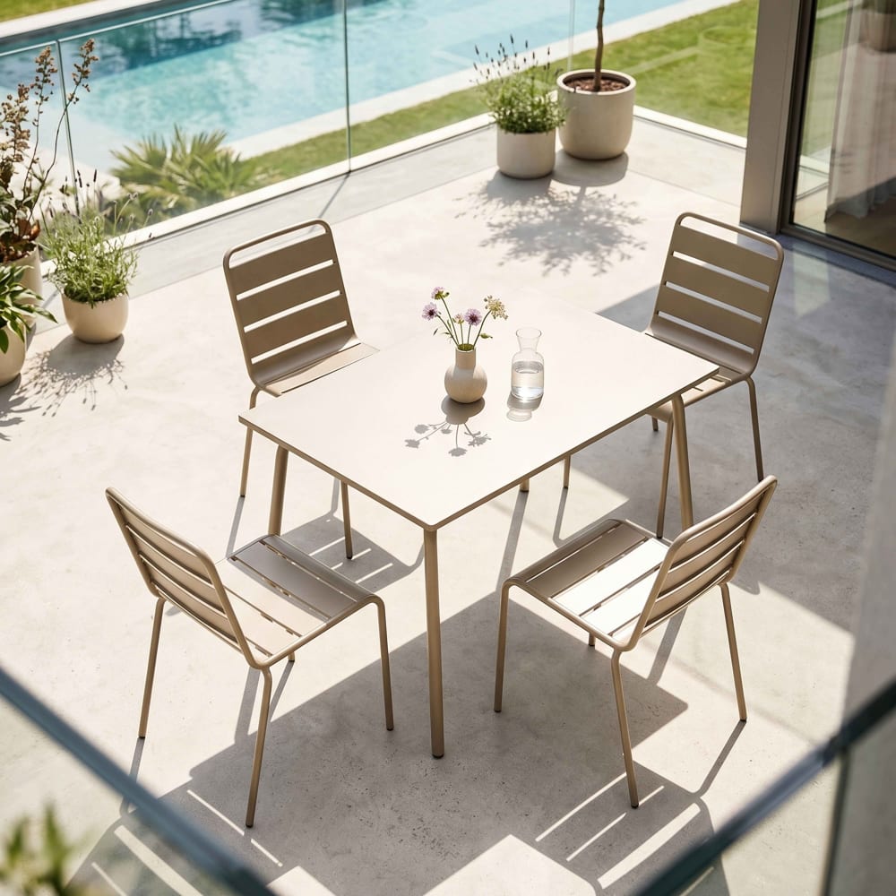 Ensemble table de jardin en métal et 4 chaises taupe - Maisons du Monde