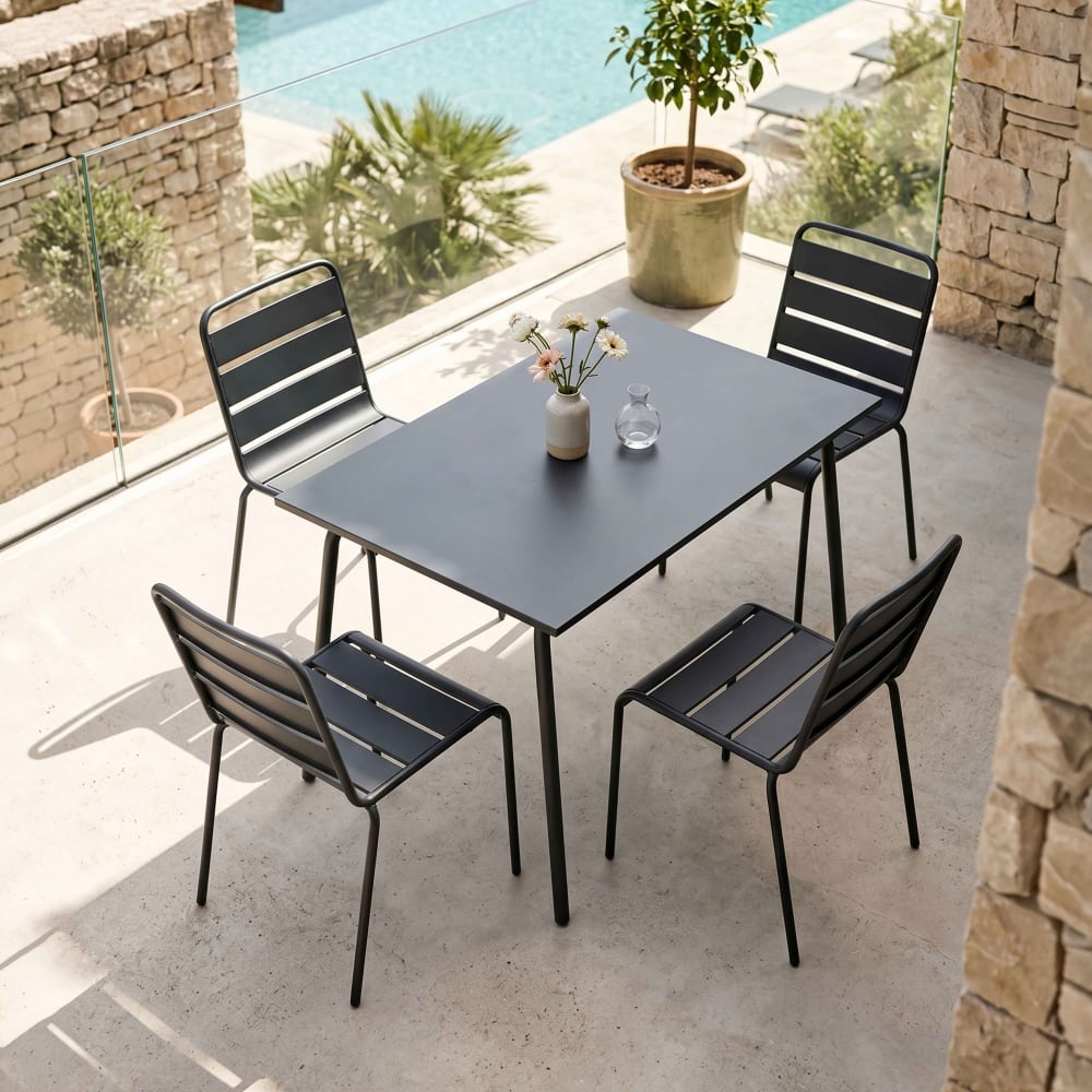 Ensemble table de jardin en métal et 4 chaises anthracite - Maisons du Monde
