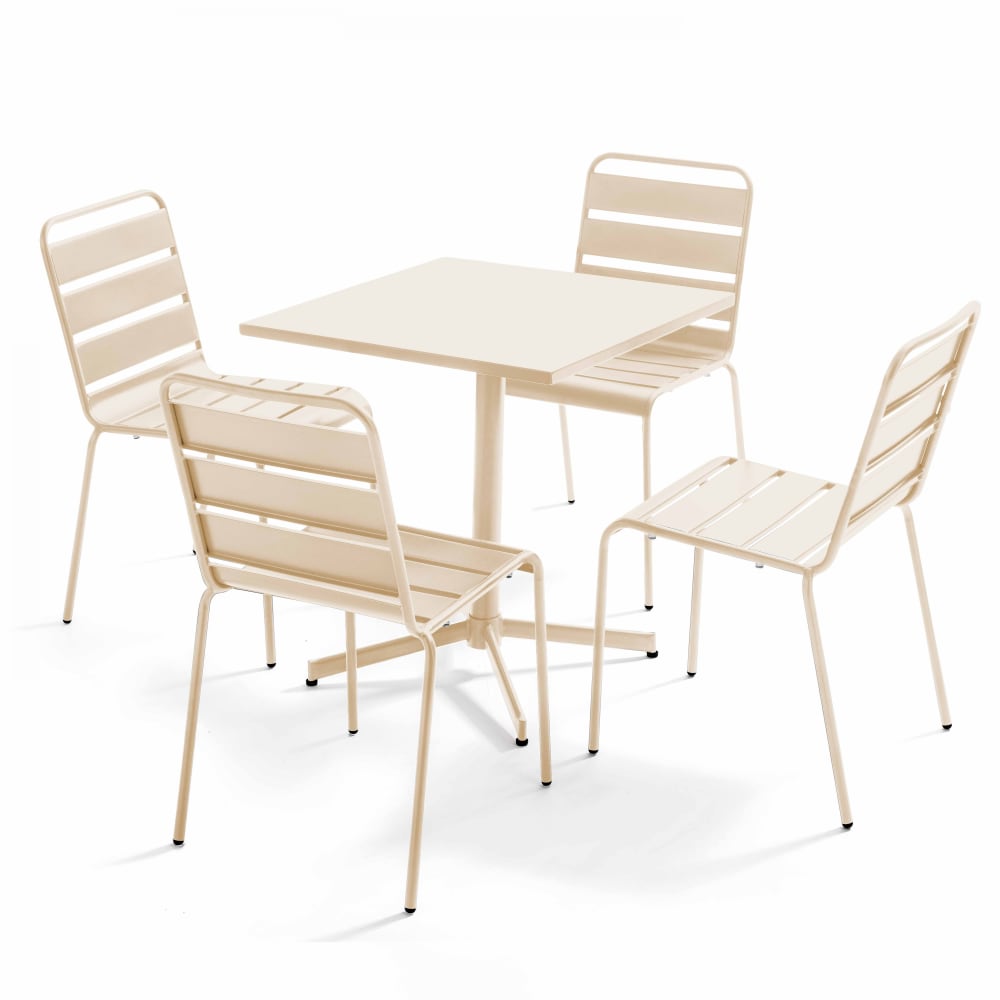 OVIALA Palavas - Table carr&eacute;e 70 cm plateau inclinable et 4 chaises ivoire