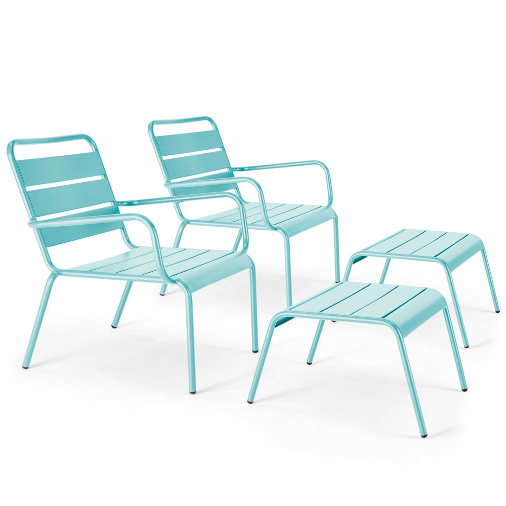Lot de 2 fauteuils relax avec repose-pieds en métal turquoise