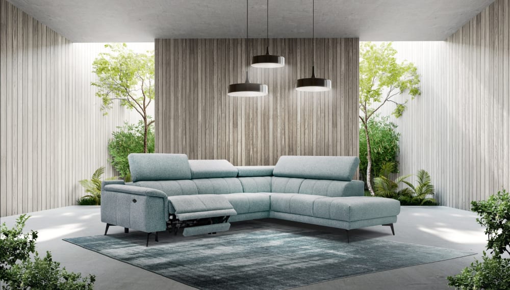 Ecksofa 5-Sitzer mit 1 Relaxfunktion, blau - Maisons Du Monde