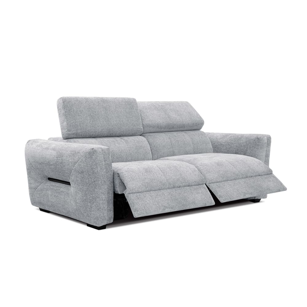Canapé droit 3 places avec 2 relax électriques tissu gris clair