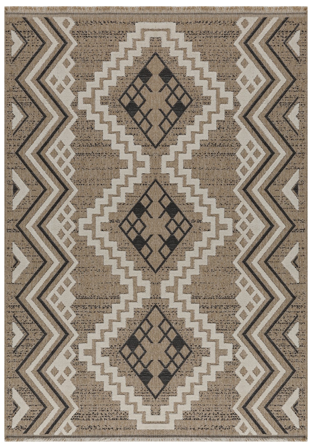 Tapis intérieur et extérieur aspect jute ethnique noir-120x170