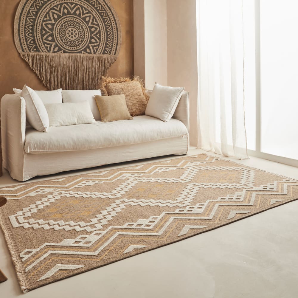 Tapis intérieur et extérieur aspect jute ethnique jaune - 160x230 — vue 3
