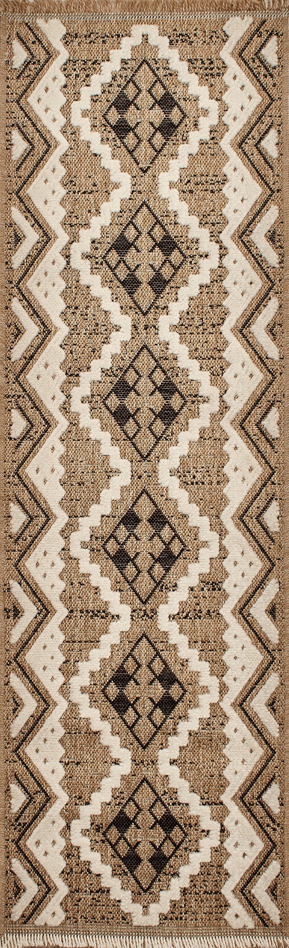 Tapis intérieur et extérieur aspect jute ethnique noir - 60x90