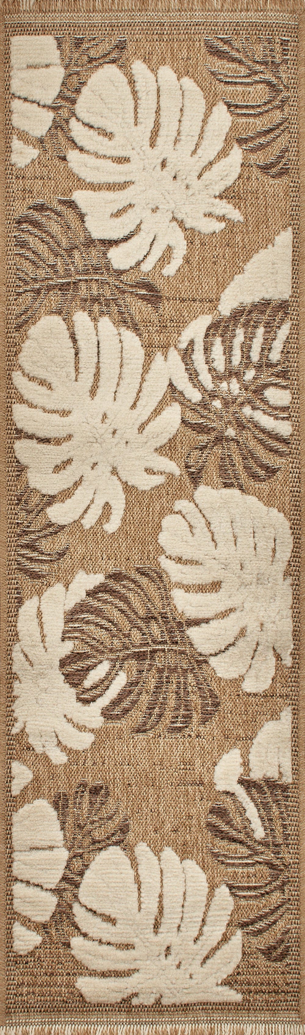 Tapis intérieur et extérieur aspect jute feuille marron - 60x180