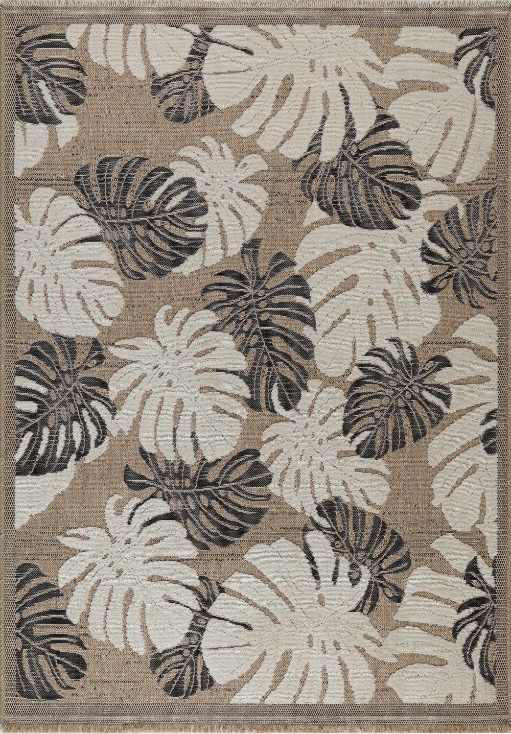 Tapis intérieur et extérieur aspect jute feuille noir - 60x90