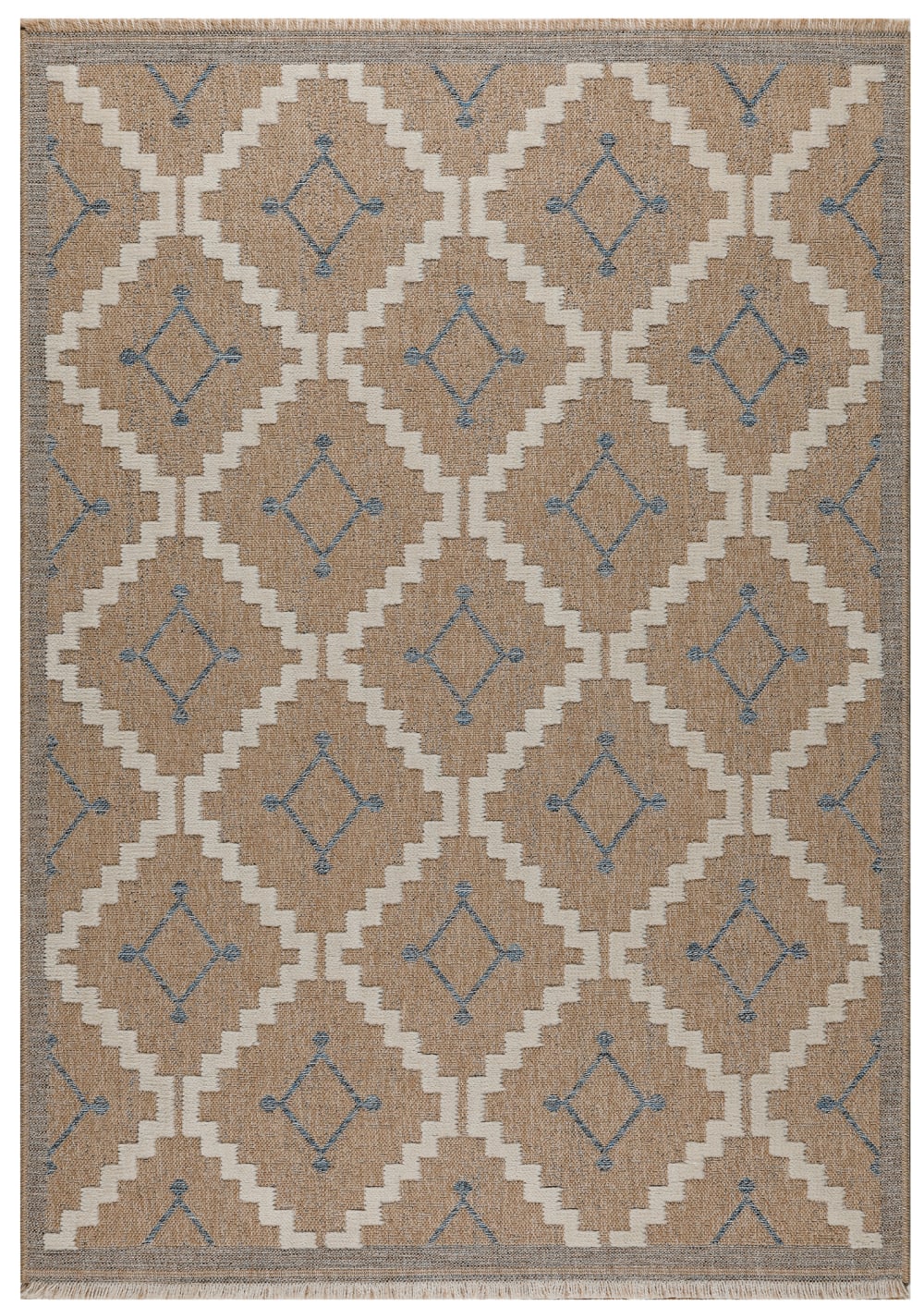 Tapis intérieur et extérieur aspect jute géométrique bleu - 120x170