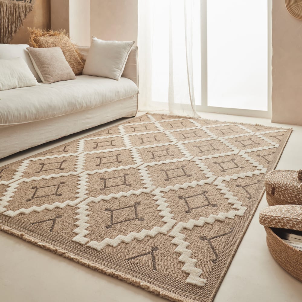Tapis intérieur et extérieur aspect jute géométrique marron-60x90 — vue 3