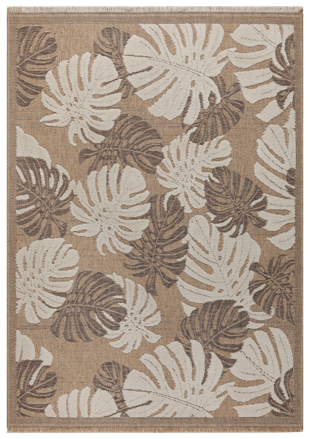 Tapis intérieur et extérieur aspect jute feuille marron - 120x170