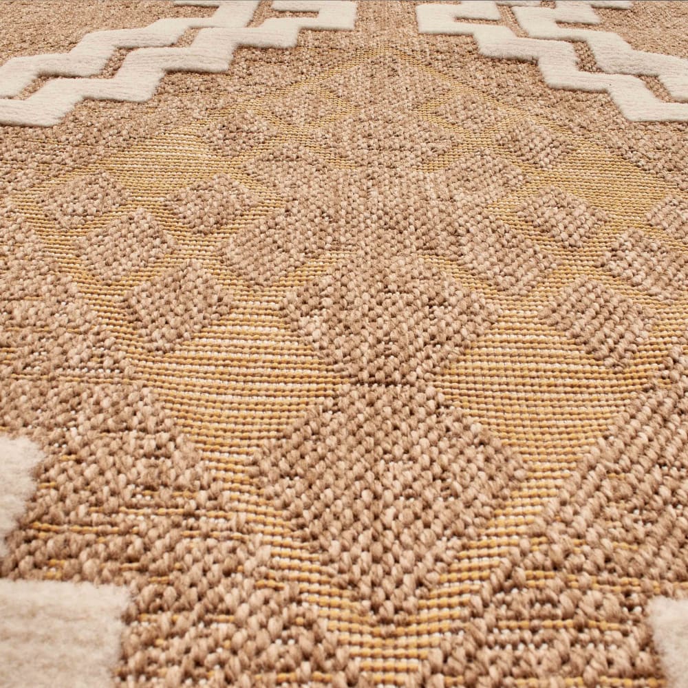 Tapis intérieur et extérieur aspect jute ethnique jaune - 60x90 — vue 4