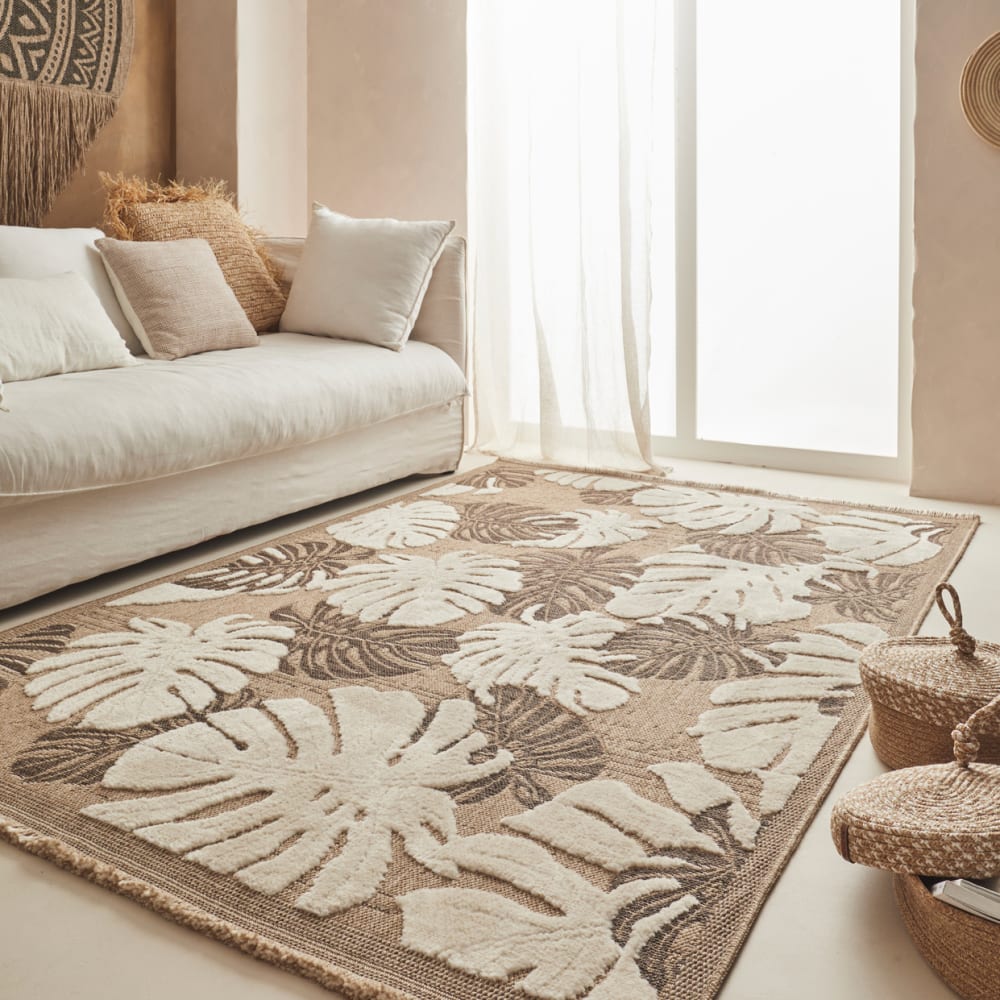 Tapis intérieur et extérieur aspect jute feuille marron - 160x230 — vue 3