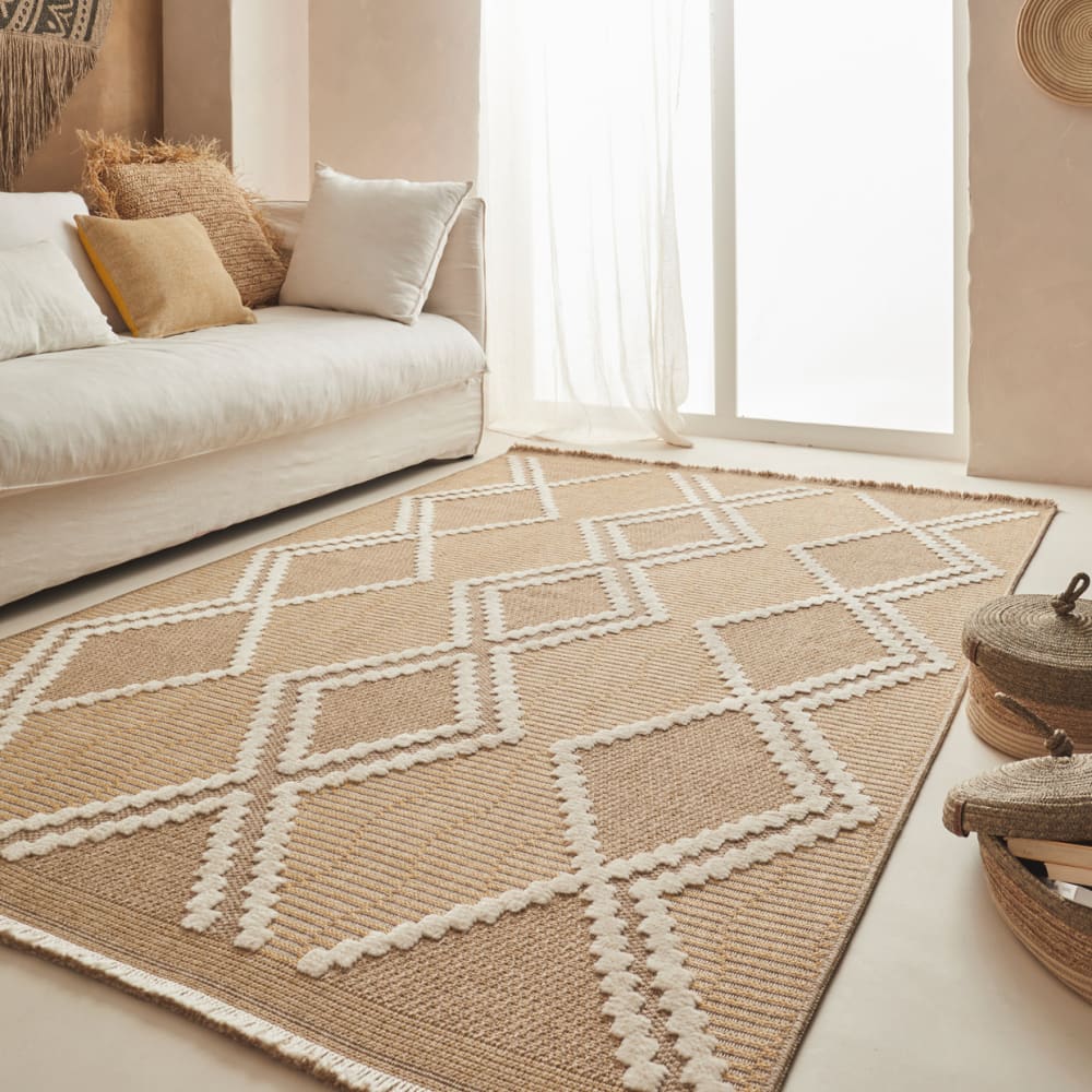Tapis intérieur et extérieur aspect jute scandinave jaune -160x230 — vue 3