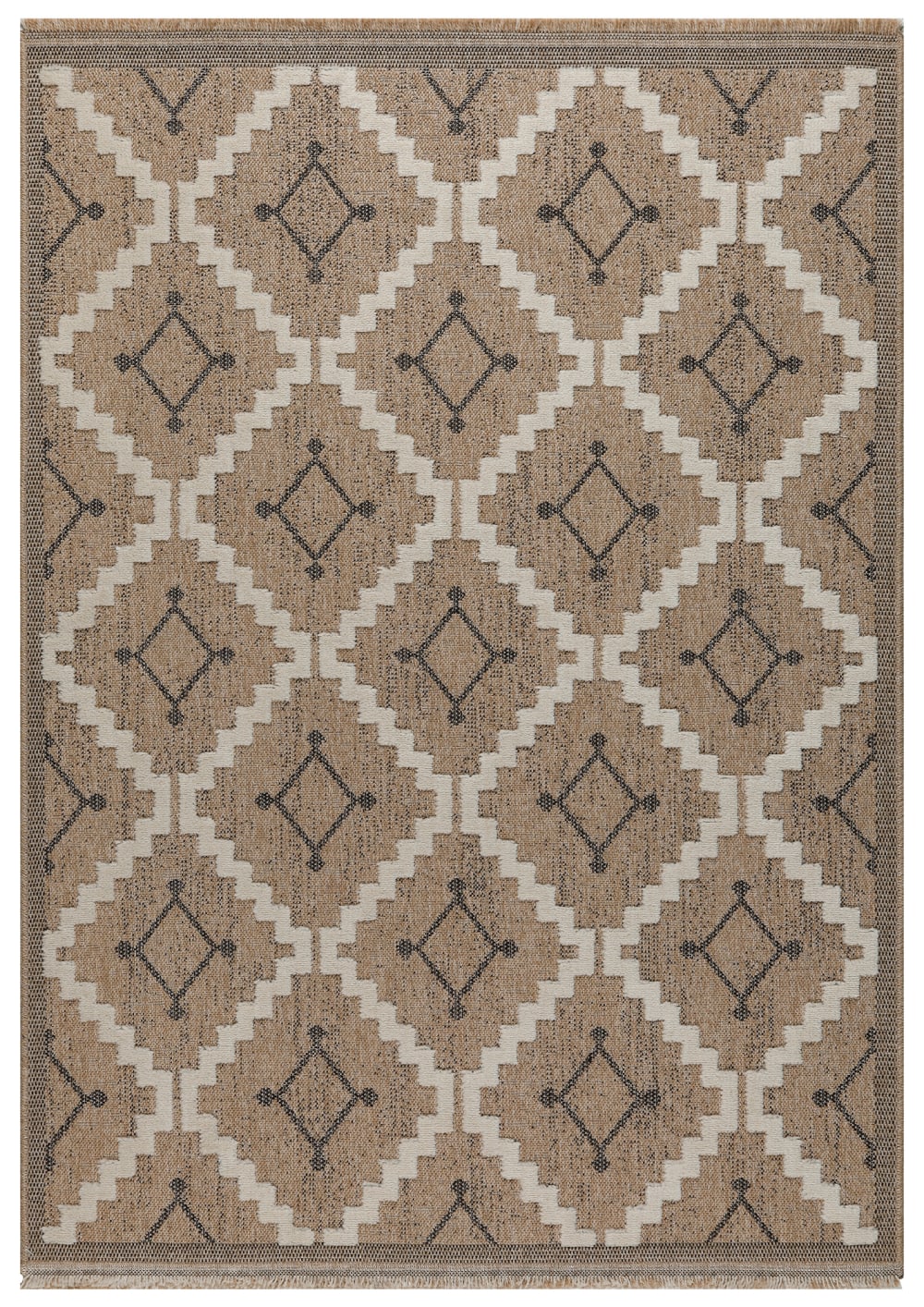 Tapis intérieur et extérieur aspect jute géométrique noir-120x170