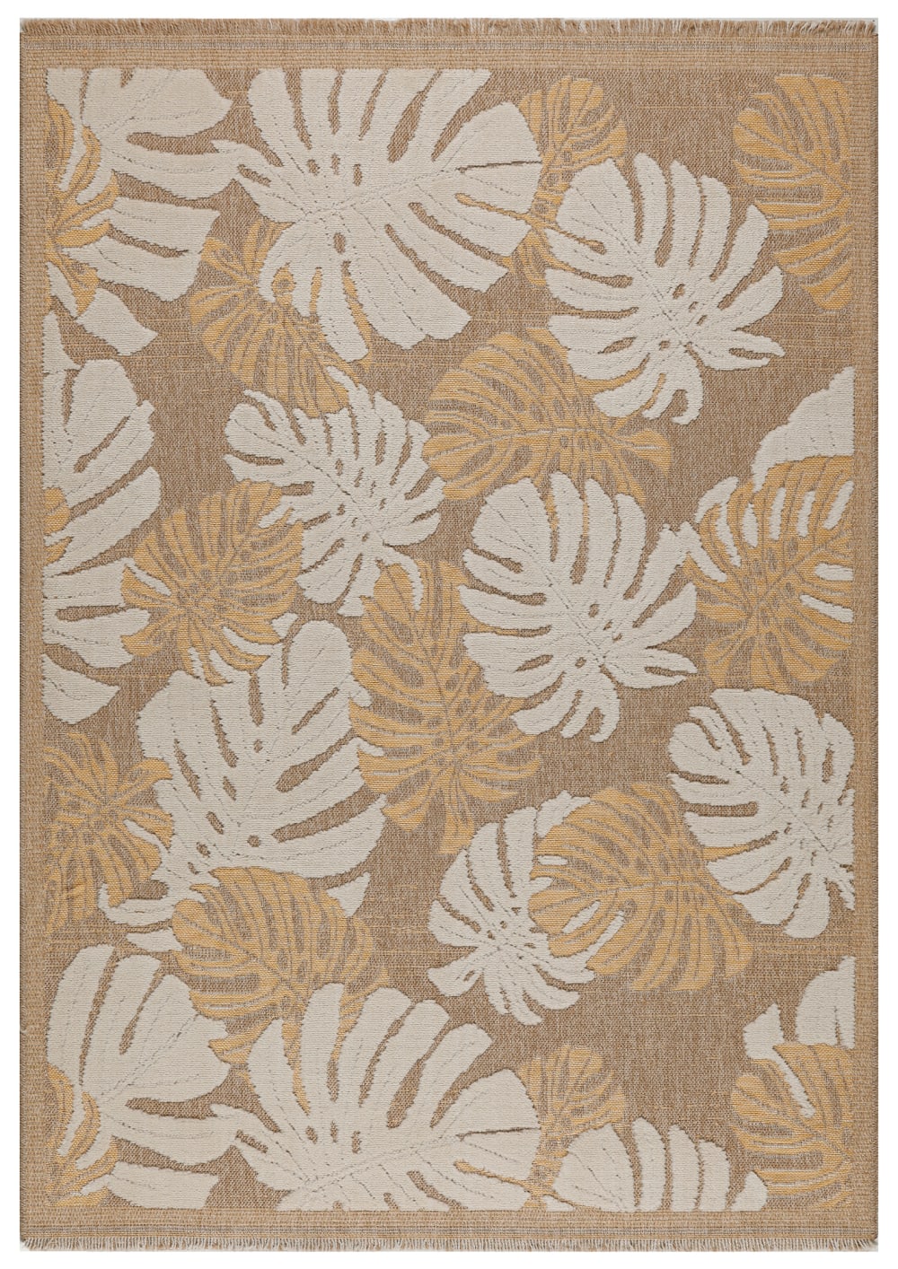 Alfombra interior/exterior aspecto yute de hojas amarillas - 160x230