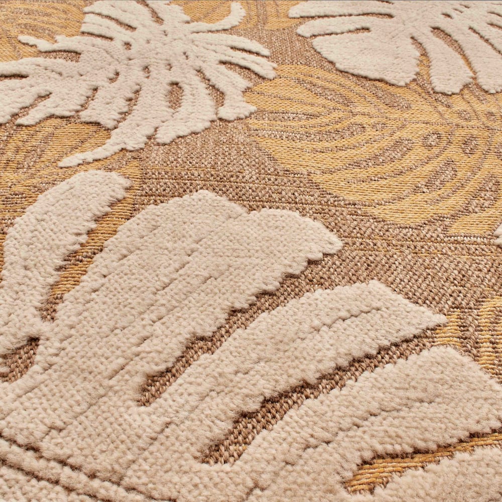 Tapis intérieur et extérieur aspect jute feuille jaune - 160x230 — vue 4