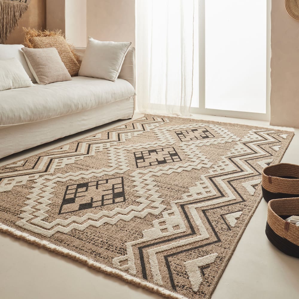 Tapis intérieur et extérieur aspect jute ethnique noir-160x230 — vue 3