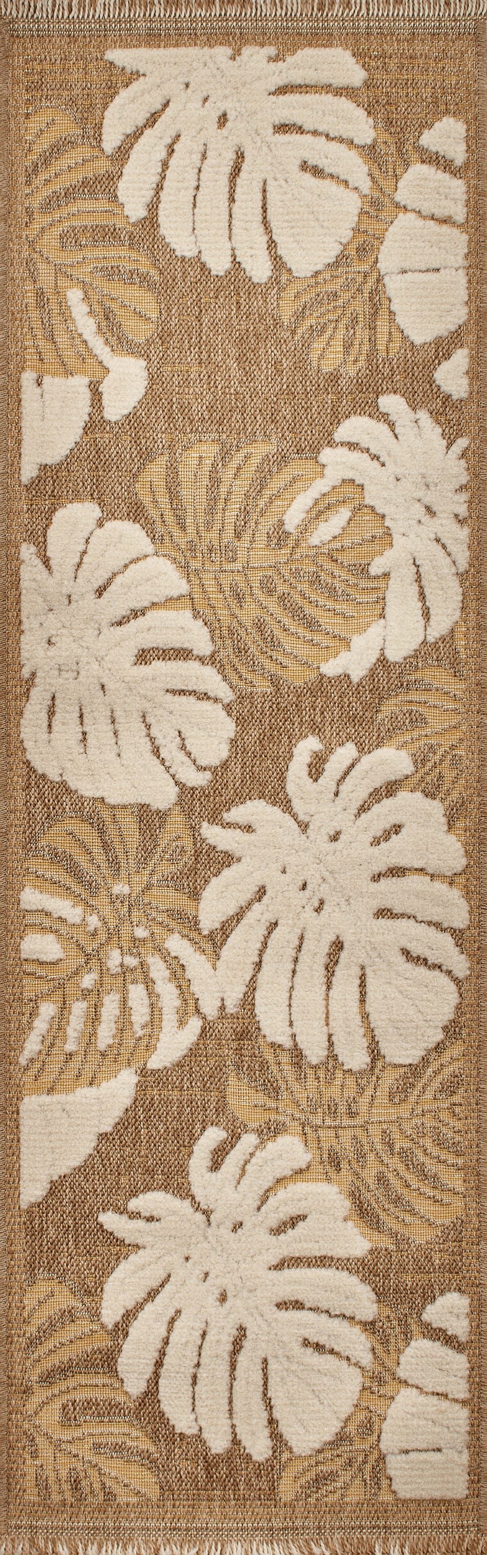 Tapis intérieur et extérieur aspect jute feuille jaune - 60x90