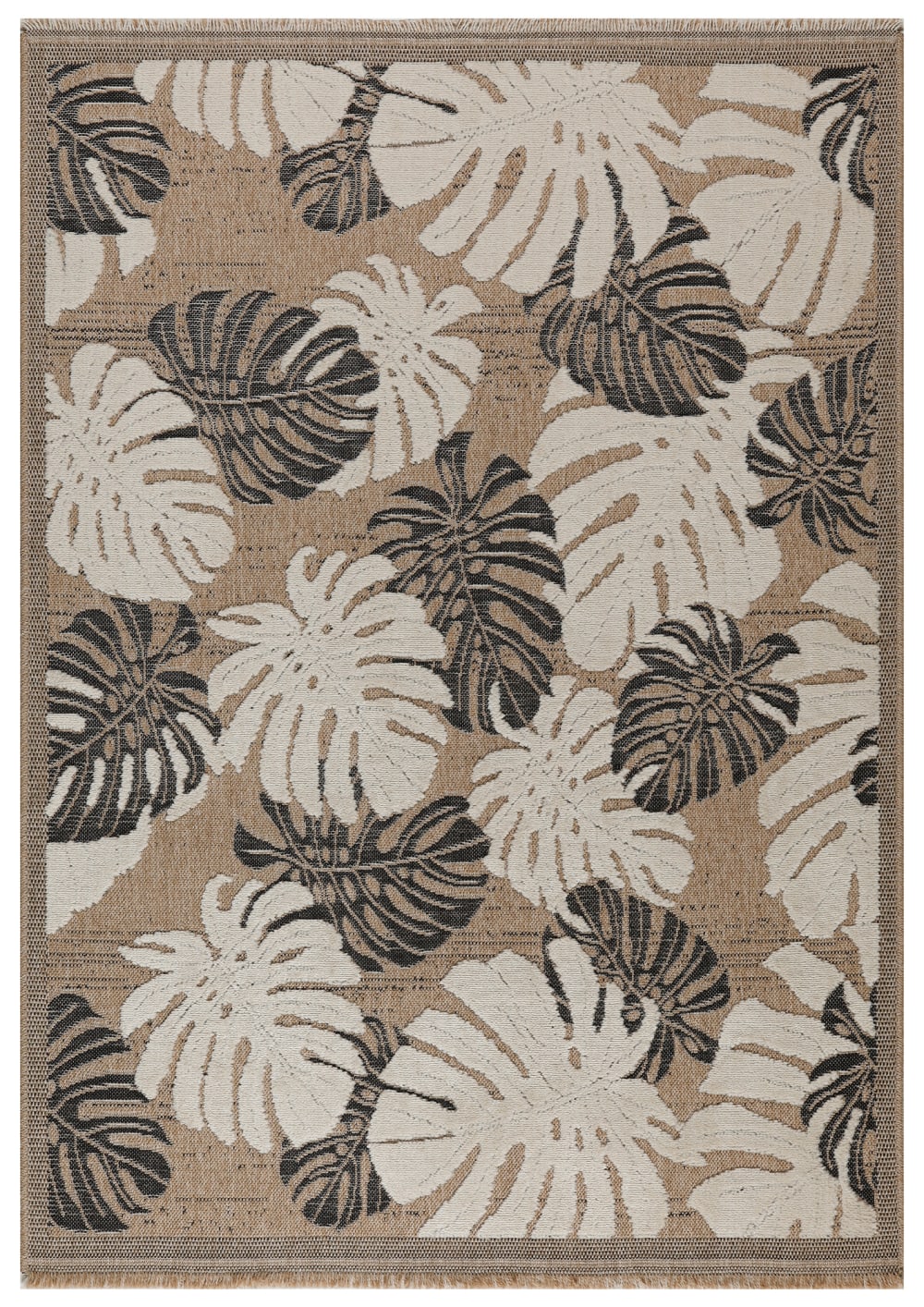 Tapis intérieur et extérieur aspect jute feuille noir - 120x170