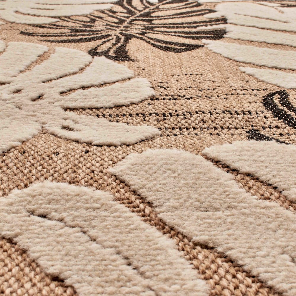Tapis intérieur et extérieur aspect jute feuille noir - 120x170 — vue 4