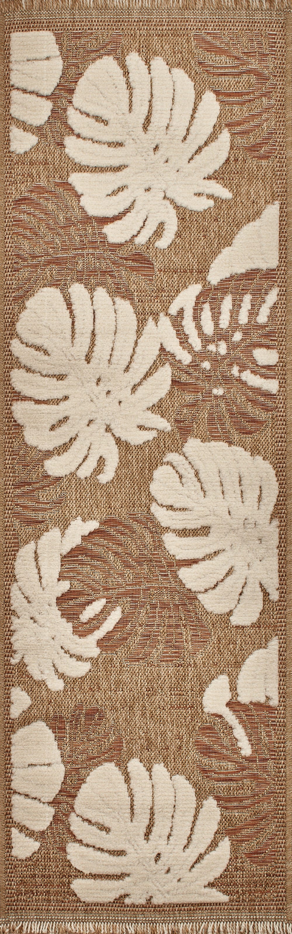 Tapis intérieur et extérieur aspect jute feuille terra - 60x90