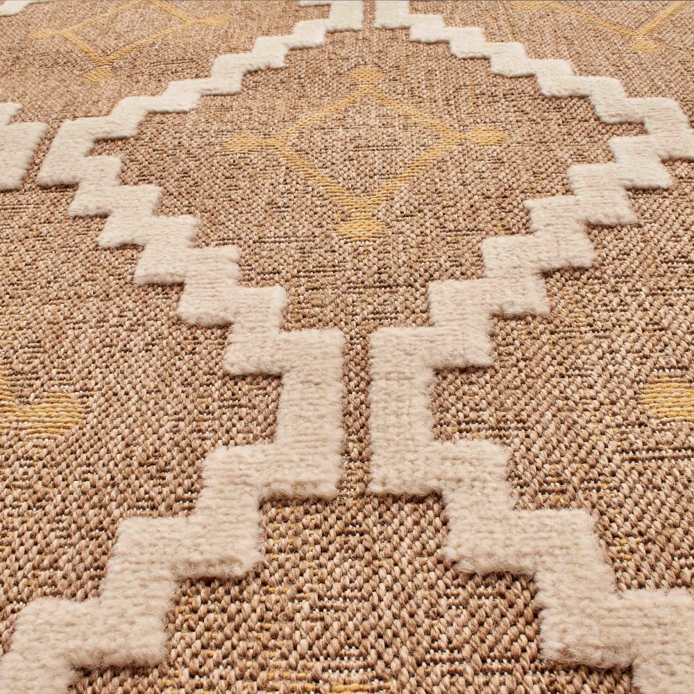 Tapis intérieur et extérieur aspect jute géométrique jaune - 60x90 — vue 4